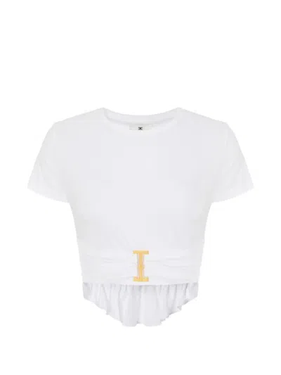 Elisabetta Franchi 주얼 디테일 저지 티셔츠 In White