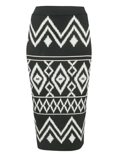 Pre-owned Elisabetta Franchi 2024 Chevron-patterned Skirt In Black