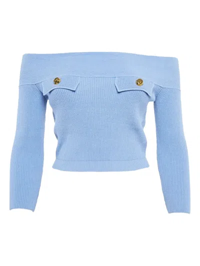 Pre-owned Elisabetta Franchi 2024 Ribbed-knit Top In Blue