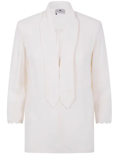 Elisabetta Franchi Sash Belt Georgette Blouse In Neutral