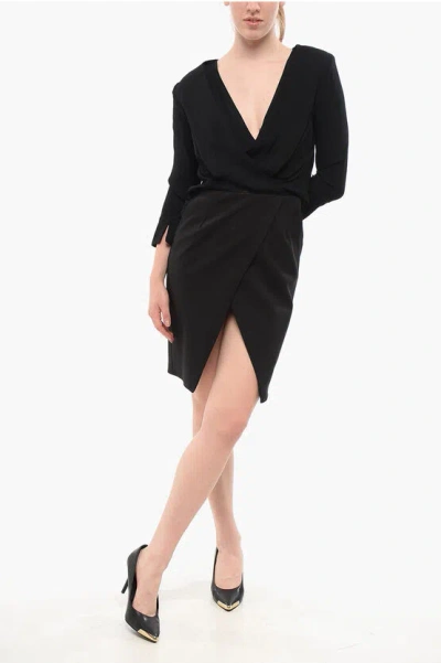 Elisabetta Franchi 3/4-sleeved Wrap Shirt Dress In Black