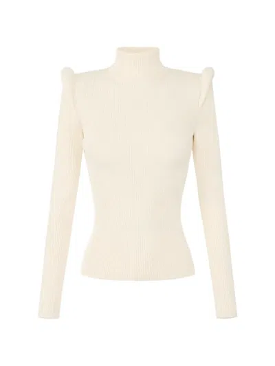 Elisabetta Franchi 3d 디테일 니트 터틀 넥 탑 In Neutral