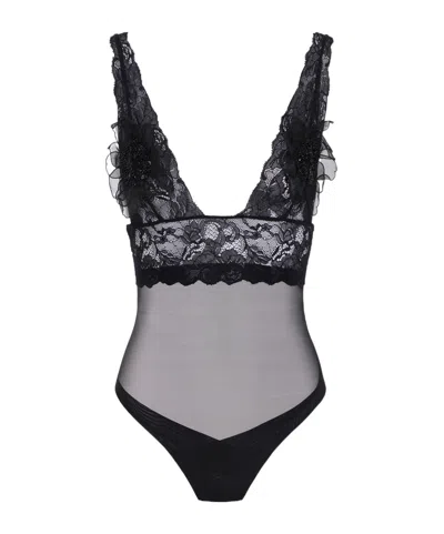 Elisabetta Franchi 3d Flower Lace Jumpsuit In Black