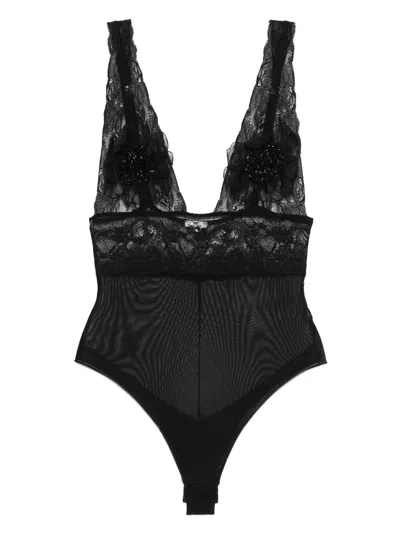 ELISABETTA FRANCHI ELISABETTA FRANCHI 3D-FLOWERS TULLE BODYSUIT