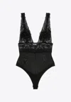 Elisabetta Franchi 3d-flowers Tulle Bodysuit In Black