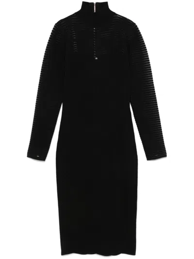 Elisabetta Franchi 3d Herringbone Midi Dress In Black