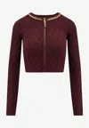 Elisabetta Franchi Cardigan In Maglia A Rombi Con Dettaglio Gioiello Bordeaux In Burgundy