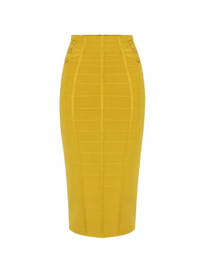 Elisabetta Franchi 3d Knit Embellished Midi Skirt In Yellow