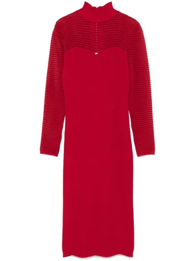 Elisabetta Franchi 3d-knit Herringbone Midi Dress In Red