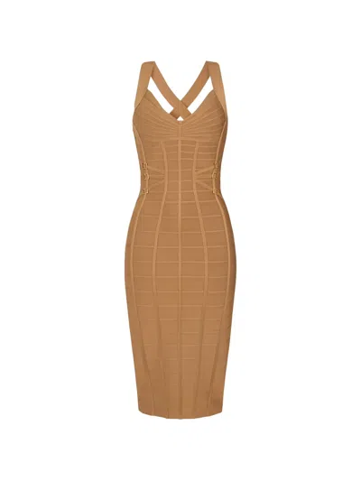 Elisabetta Franchi 3d Knit Pencil Midi Dress In Brown