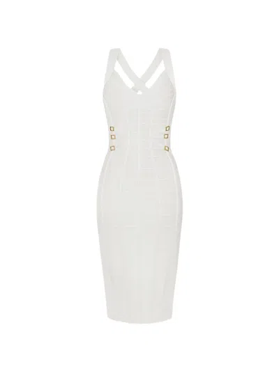 Elisabetta Franchi 3d Knit Pencil Midi Dress In Neutral