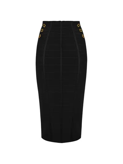 Elisabetta Franchi 3d Knit Ring-detail Midi Skirt In Black