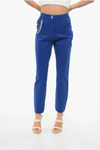Elisabetta Franchi 5-pocketed Pants With Chain Detail In Blue