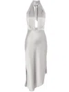 Elisabetta Franchi Asymmetric Satin Midi Dress In Gray