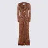 Elisabetta Franchi Sequin Embellished Maxi Dress V-neckline In Brown