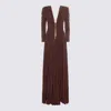 Elisabetta Franchi Red Carpet Dress In Lurex Jersey With Necklace In Brown