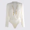 Elisabetta Franchi Bodysuit In Georgette Fabric With Jewel Details In White