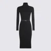 Elisabetta Franchi Dress In Ribbed Knit Fabric With Belt In Black