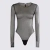 Elisabetta Franchi Bodysuit With Gold Chain And Sheer Fabric In Black