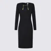 Elisabetta Franchi Shoulder Reinforced V-neckline Midi Dress With Split In Black