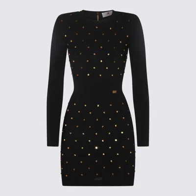 Elisabetta Franchi Jewel Embellished Fitted Dress With Long Sleeves In Black