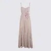 Elisabetta Franchi Red Carpet Dress Made Of Lurex Jersey Fabric With Embroidered Flower In Beige