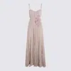 Elisabetta Franchi Red Carpet Dress Made Of Lurex Jersey Fabric With Embroidered Flower In Beige