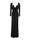 Elisabetta Franchi Draped Black Maxi Dress With Deep Neckline In Black