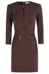 Elisabetta Franchi Merlot Midi Dress With Zipper Detailing In Brown
