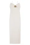 Elisabetta Franchi Midi Dress With Sweetheart Neckline And Jewel Detail In Burro