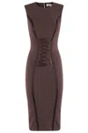 Elisabetta Franchi Cut-out Midi Dress With Corset Effect In Cacao