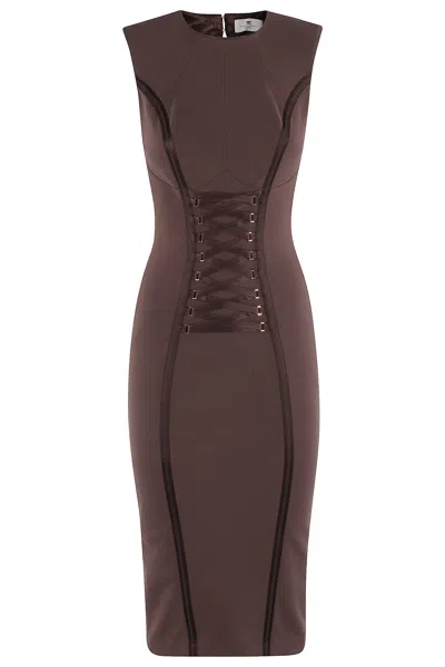 Elisabetta Franchi Cut-out Midi Dress With Corset Effect In Cacao