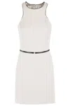 Elisabetta Franchi Mini Dress With Removable Belt And American Neckline In Burro Nero