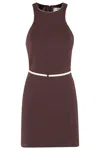 Elisabetta Franchi Mini Dress With High Neckline And Removable Belt In Cacao Lemonade