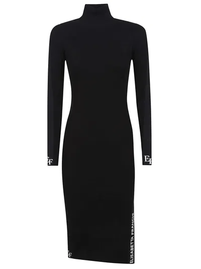 Elisabetta Franchi Sheath Knit Dress With High Neck And Logo Band In Multi