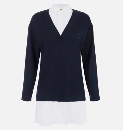 Elisabetta Franchi Navy Blue Poplin Knit Dress
