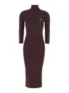Elisabetta Franchi Midi Dress With High Neck And Side Slit Detail In Brown