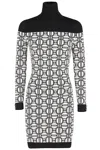 Elisabetta Franchi Mini Dress Turtleneck Jacquard Logo In Multicolor