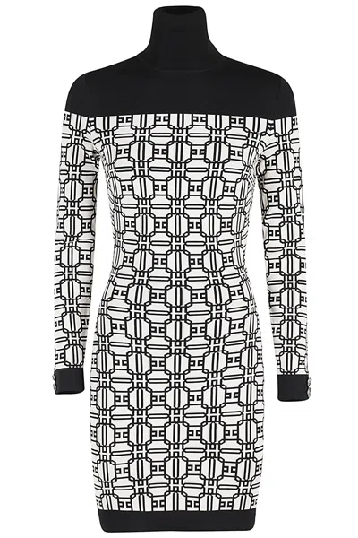 Elisabetta Franchi Jacquard-logo Turtleneck Mini Dress In Multi