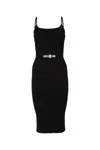 Elisabetta Franchi Knit Midi Dress With Spaghetti Straps And Belted Waist In Black