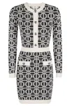 Elisabetta Franchi Logo-jacquard Long-sleeved Mini Dress In Nero Burro