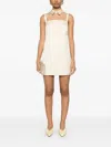Elisabetta Franchi Light Yellow Rhinestones Satin Mini Dress In Neutral