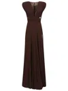 Elisabetta Franchi Pleated Brown Skirt With Crossover Bodice And V-neckline In Brown
