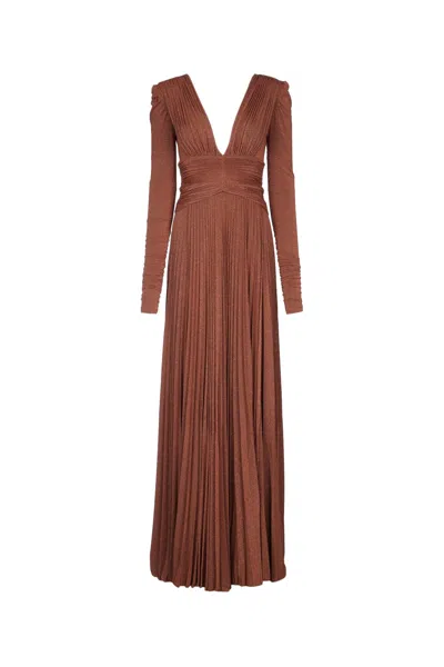 Elisabetta Franchi Abito Elegante Manica Lunga In Brown