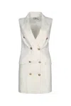 Elisabetta Franchi Sleeveless Double-breasted Dress Button Detailing In Avorio