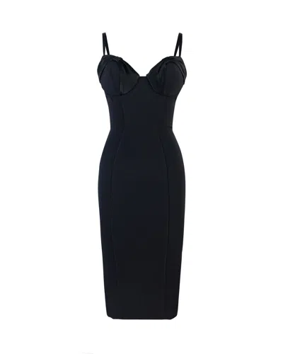 Elisabetta Franchi Abito In Crêpe Con Fiocchi In Raso Nero In Black