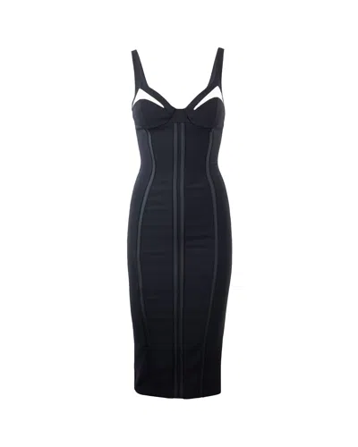 Elisabetta Franchi Abito In Crêpe Leggero Con Tulle Nero In Black