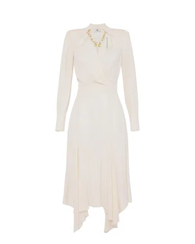 ELISABETTA FRANCHI ABITO IN GEORGETTE CON FOULARD GIOIELLO BIANCO