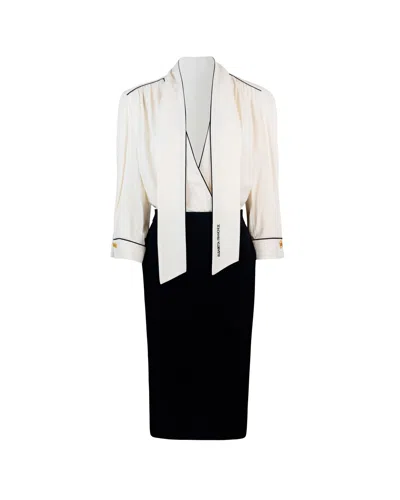 ELISABETTA FRANCHI GEORGETTE AND CREPE DRESS WITH PIPING