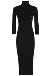 Elisabetta Franchi Form-fitting Black Midi Dress With Ribbed Texture And Logo Detail In Black